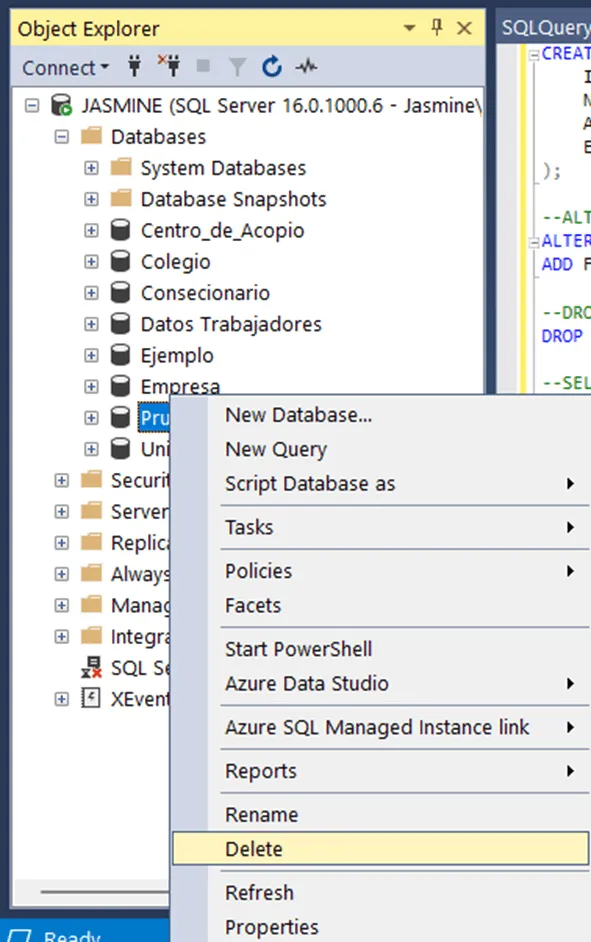 Buscar base de datos en el explorador de archivos de SQL Server